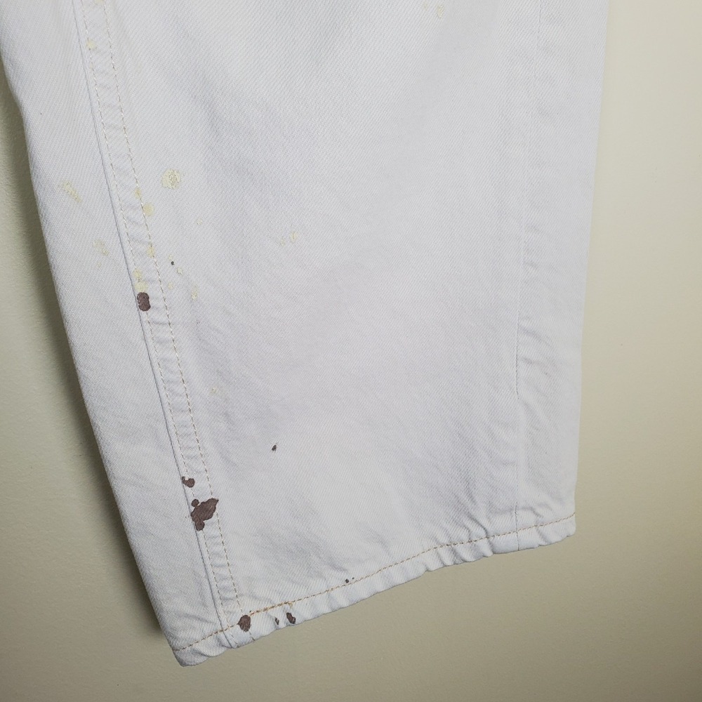 We The Free People Moxie Paint Splatter Barrel Jeans Cargo Utility 26 Ivory - Picture 2 of 14